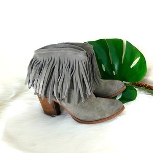 Frye Ilana fringe booties gray ankle heeled boots